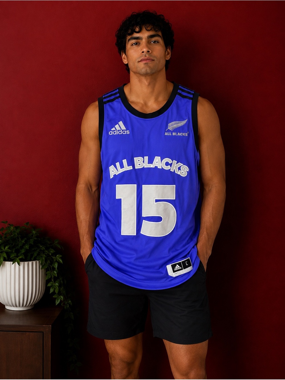 Adidas All Blacks Basketball Jersey #15 Purple Blue Size L Circa 2010